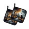 Edge Collections - 7.5" x 7.5" - Black - New Cat Halloween Pair Of Pot Holders Heat Resistant Kitchen Hot Pads - 1 Pair